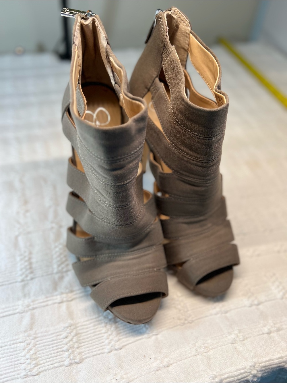 Jessica Simpson Taupe Strappy Peep-Toe Heels